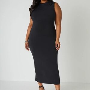 Ashley Stewart Elegant Black Sleeveless Knit Midi Dress